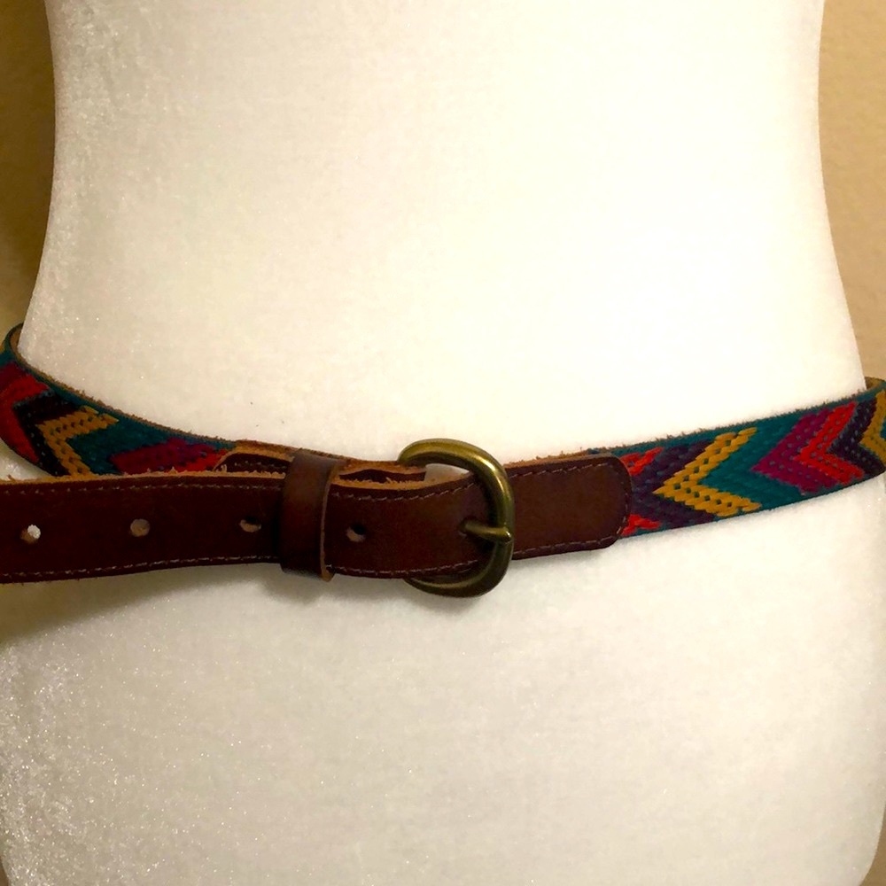Women’s Eddie Bauer Chevron Cloth and Leather Belt